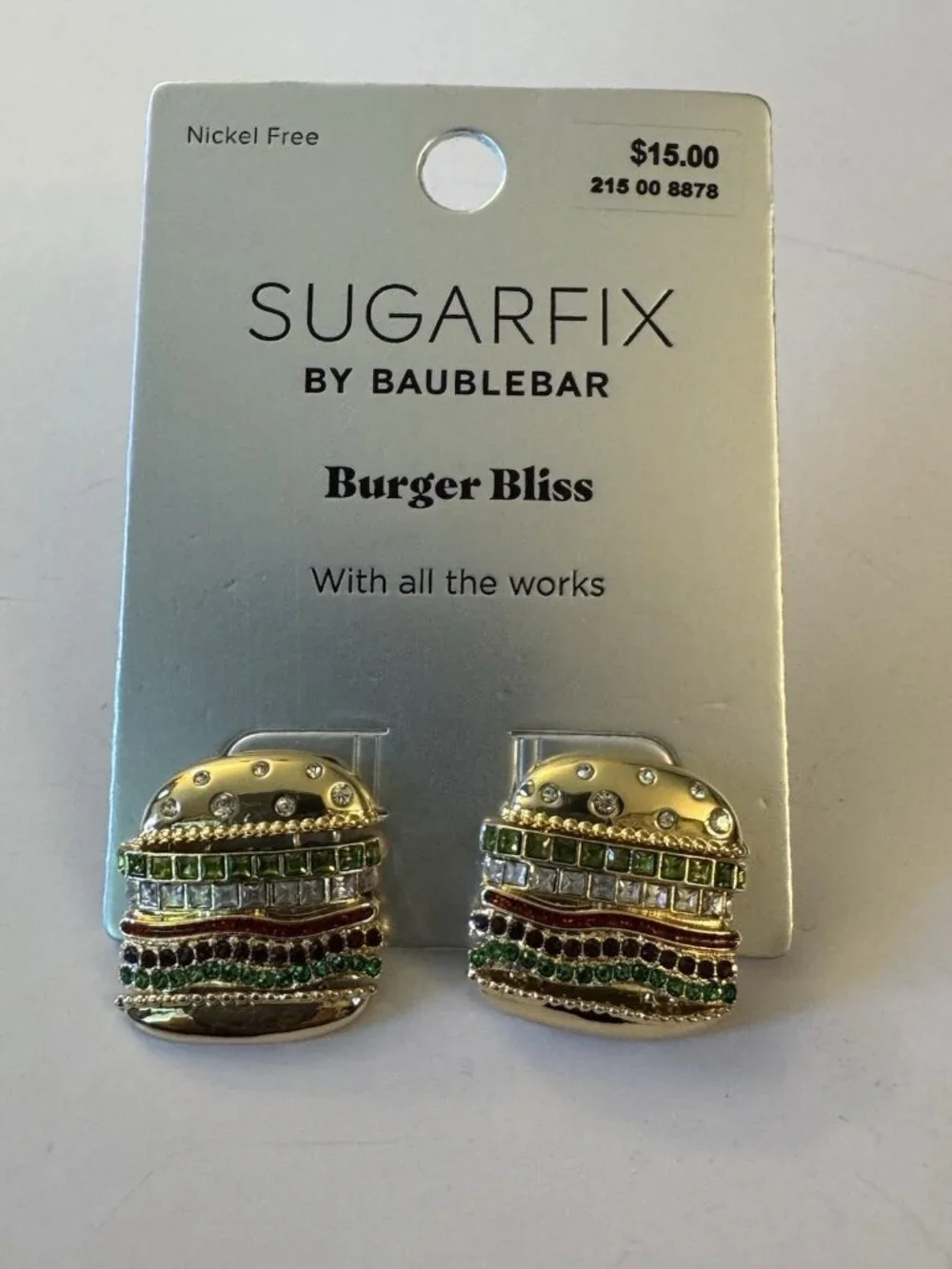 SugarFix by BaubleBar Rhinestone Burger/Cheese BurgerStud Earrings D18